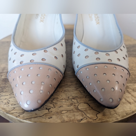 VINTAGE Paradox By Zalo Polka Dot Kitten Heels: Pink, Gray, & Cream (SIZE 7) - Picture 9 of 15